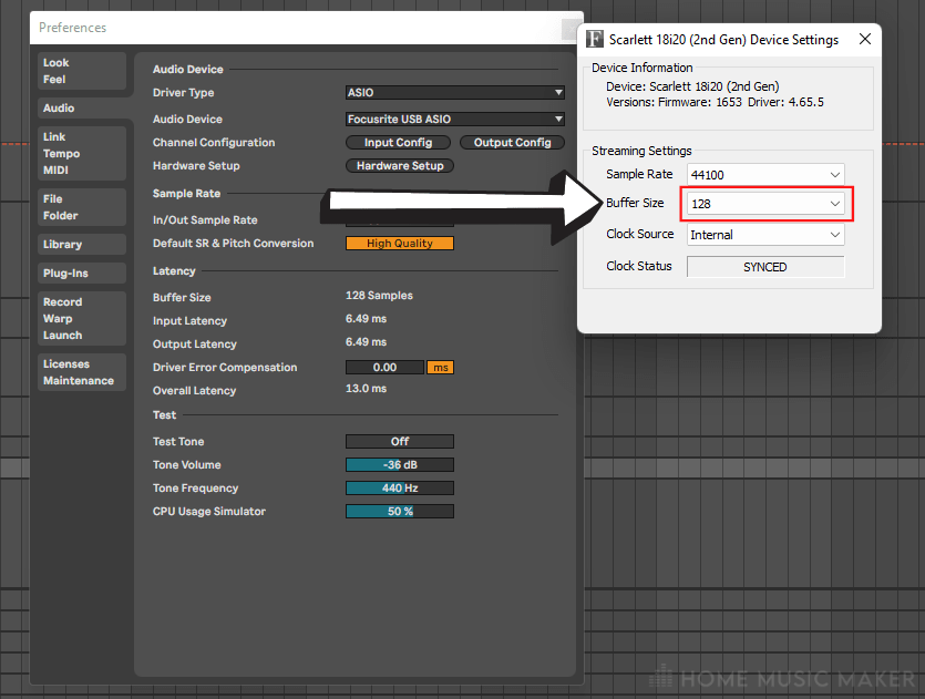 Reducing Buffer Size for a Focusrite Scarlett Interface