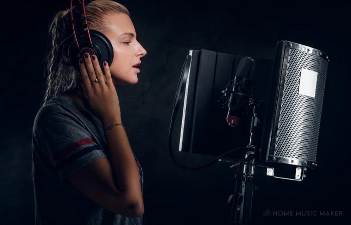 Woman Recording Vocals