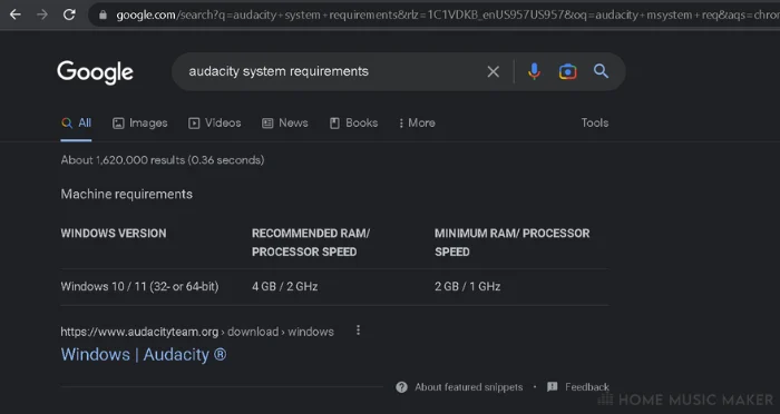 Googling The System Requirements For Audacity