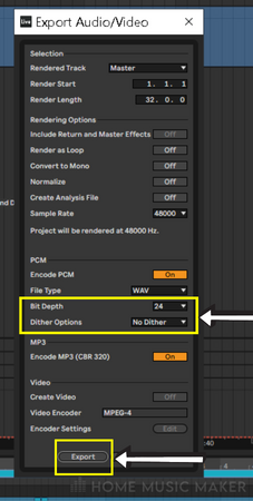 Showing The Export Window In Ableton