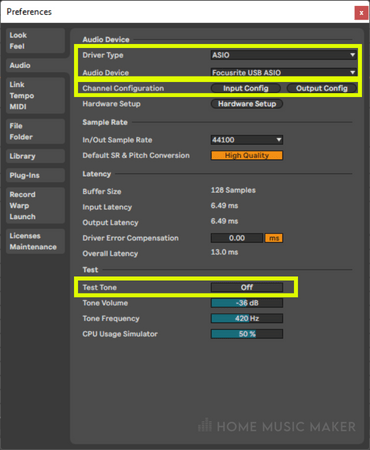 Audio Preferences In Ableton