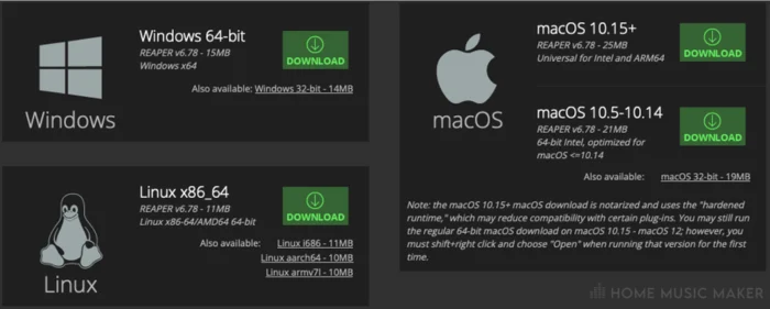 REAPER Download Sizes